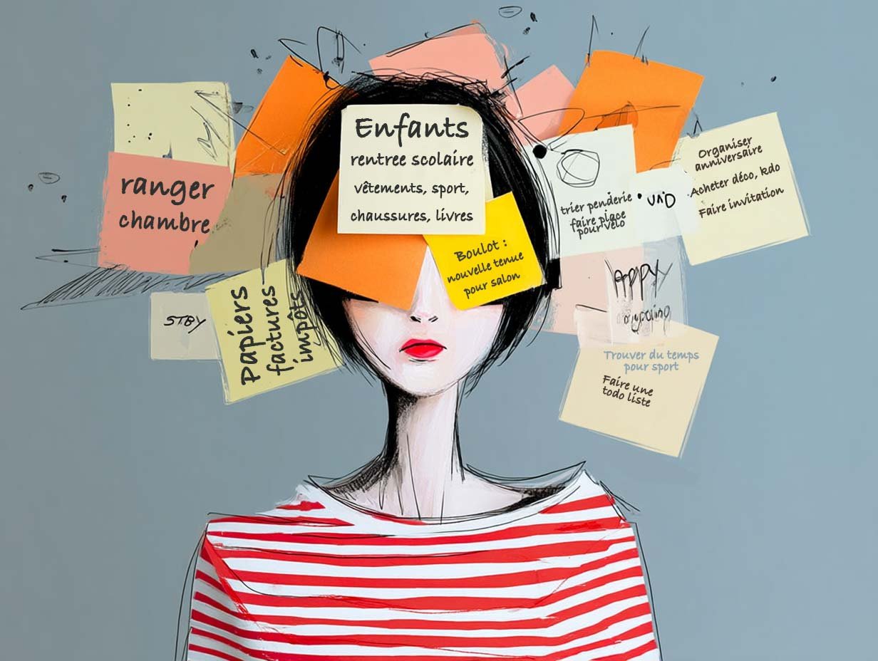 La charge mentale se réfère à l'ensemble des tâches invisibles et souvent inconscientes liées à l'organisation quotidienne